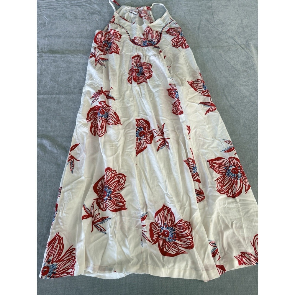 April Cornell XS White Red Floral Sundress Sleeveless Boho Cottagecore Maxi‎